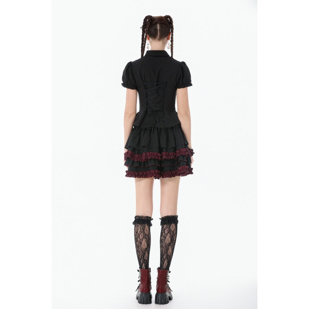 Dark in Love Black Crimson Gothic Tiered Skirt