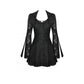 Dark in Love Luca Black Hollow Lace Gemstone-Button Adjustable Waist Dress