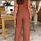 Fashion Sleeveless Linen Jumpsuit with Button Design, Wide Leg Pants