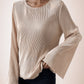Women's Round Neck Loose Fit Bell-Sleeve Casual Ribbed Top