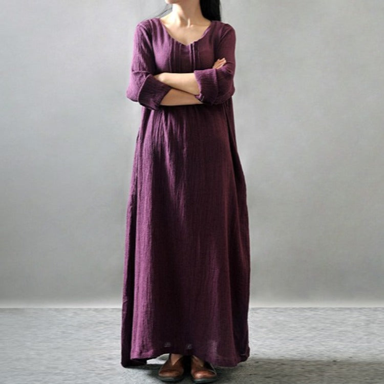 Vireous Textured Linen Robe Plus-Size Dress