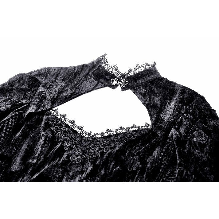 Dark in Love Fleur Gothic Rose-Embossed Velvet Long-Sleeve Top