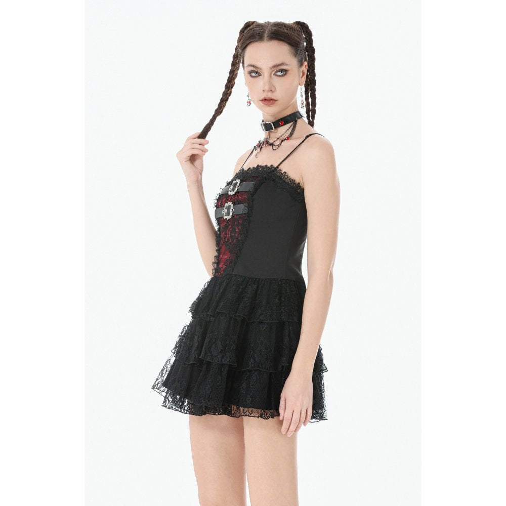Dark in Love Crimson Shadow Layered-Lace Cake Dress