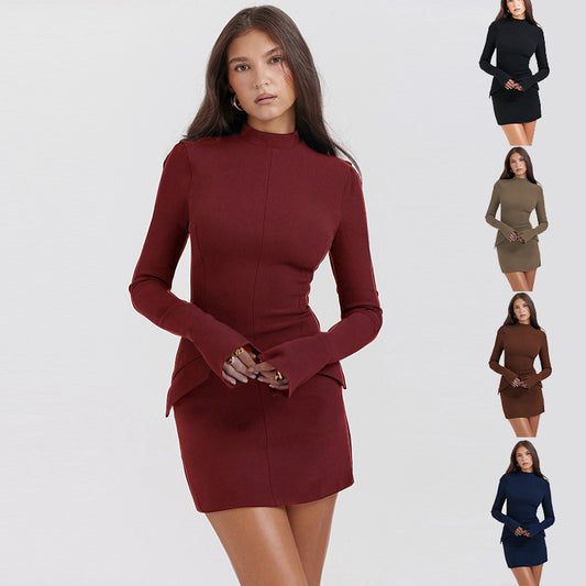 Classic Long Sleeve Pullover Dress With Two Pockets
