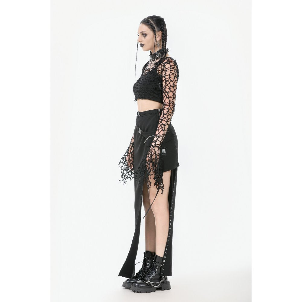 Dark in Love Morana Mesh Crochet-Knit Bell Sleeve Crop Top