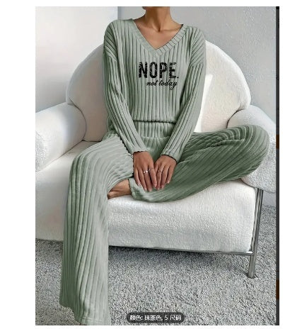 'Nope Not Today' Casual Sunken Stripe Knitted Women's Lounge Set