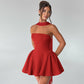 Vireous Tube Top Bandeau Mini Dress with Back Zipper, Party Dress