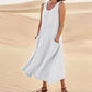 Summer Sleeveless Long Smock Dress with Pockets, Plus Sizes