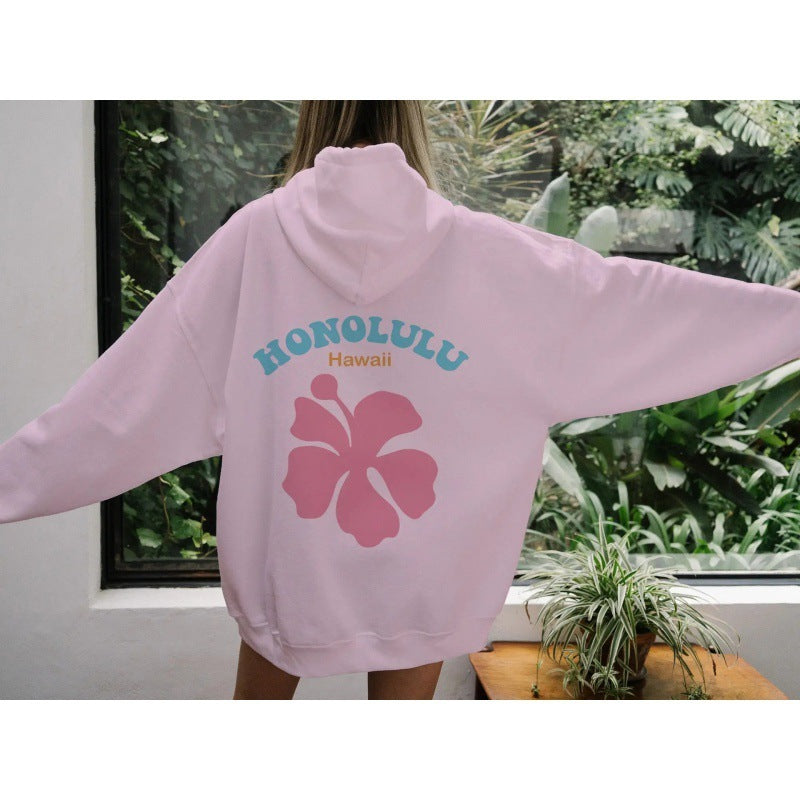 Drop-Shoulder Honolulu Hawaii Print Hoodie
