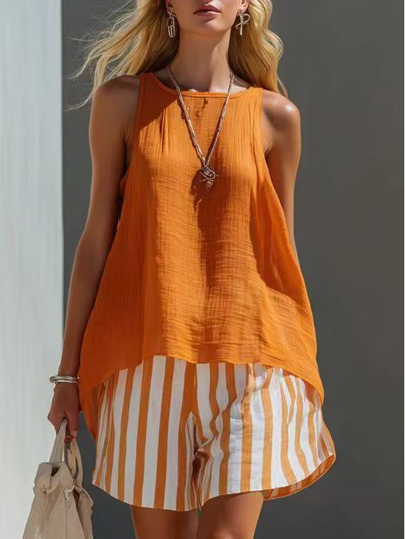 Vireous Linen Sleeveless Summer Shirt, Womens Loose-Fitting Button-Up Top