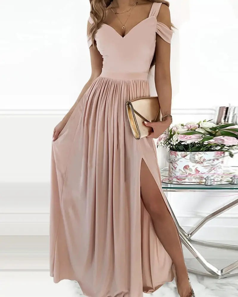 Vireous Long Elegant Greek-Style Pleated Dress, Bridesmaid Dress