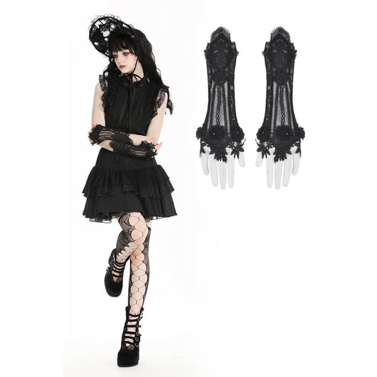 Dark in Love Ottilie Gothic Embellished Lace Fingerless Gloves