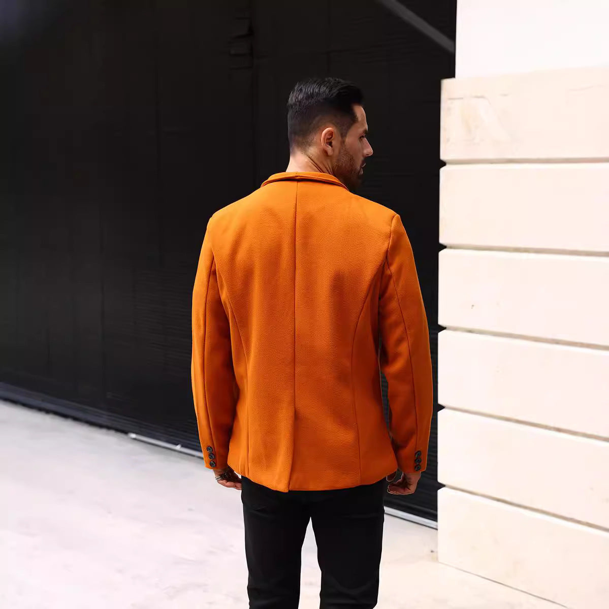 British Polo Collar Burnt Orange Wool Men's Fashion Jacket