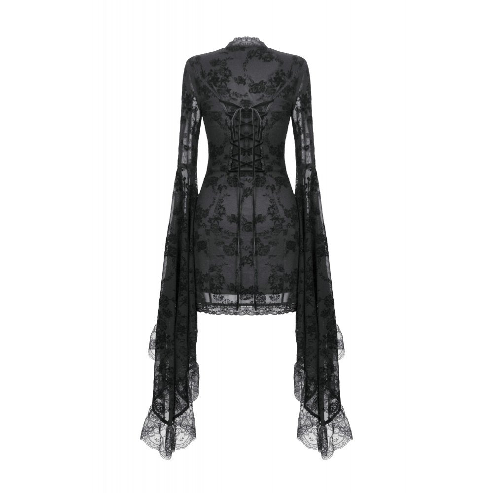 Dark In Love Minerva Bell-Sleeve Lace Dress in Black