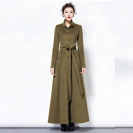 Vireous Women's Slim-Fit Woollen Extra Long Coat