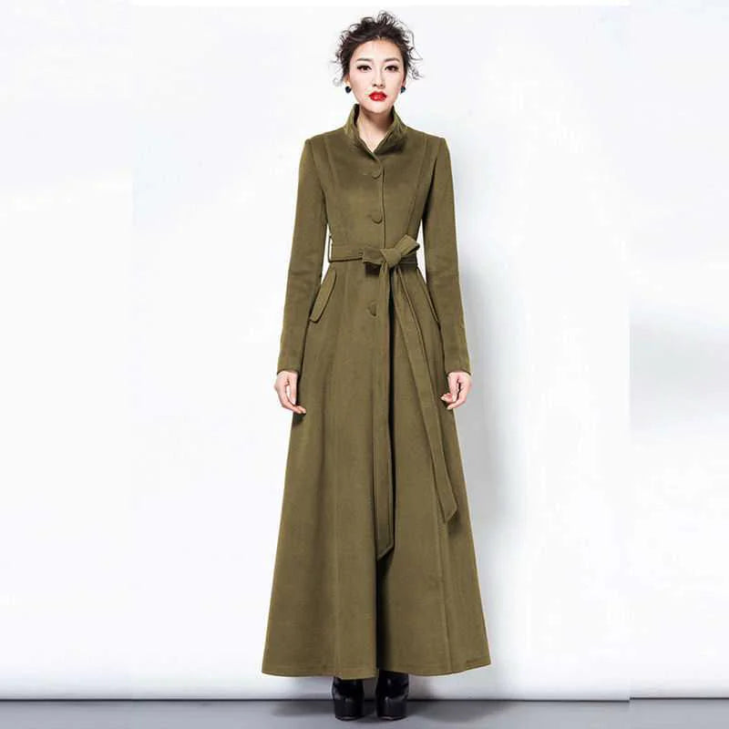 Vireous Women's Slim-Fit Woollen Extra Long Coat