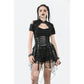 Dark in Love Draven Layered Mesh and Faux Leather Waist Cincher Skirt