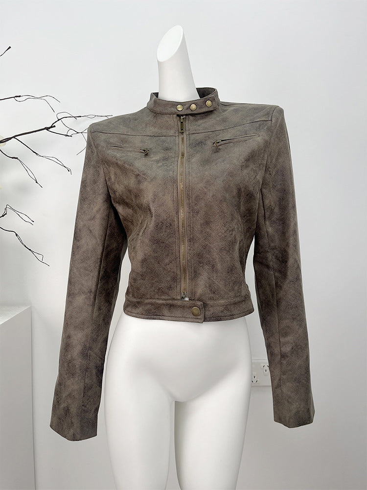 Maillard Motorcycle Hot Girl Vintage Distressed Leather Coat