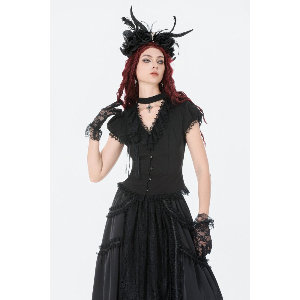 Dark in Love Courtly Cross Gem Pendant Gothic Blouse