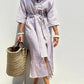 Vireous Women's Summer Striped Shirt Dress with Belt