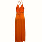 Women's Sexy Plunging Neckline Flowing High-Slit Maxi Dress