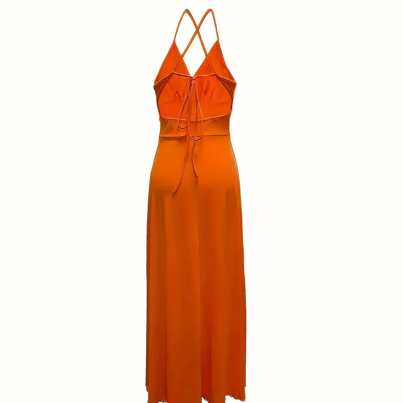 Women's Sexy Plunging Neckline Flowing High-Slit Maxi Dress
