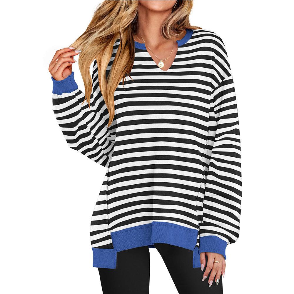 Vireous Colourful French-Stripe Loose Women's Sweatshirt, Plus Sizes