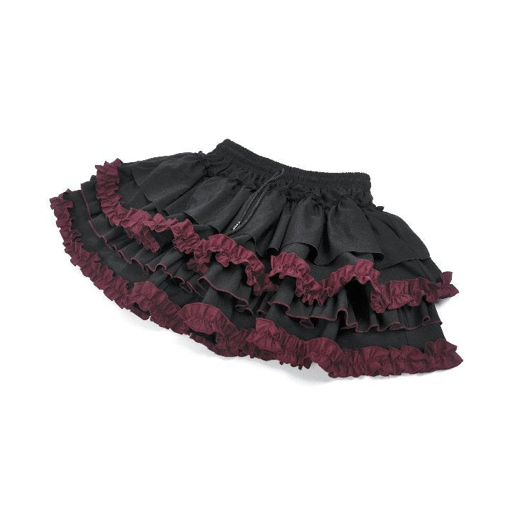 Dark in Love Black Crimson Gothic Tiered Skirt