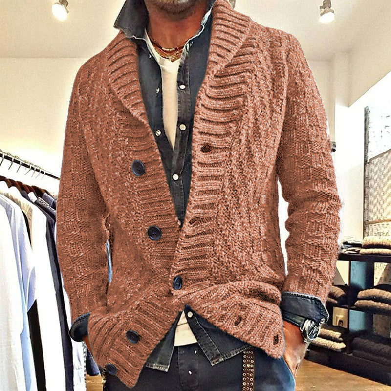 Men's Long-Sleeve Thick Needlepoint Sweater