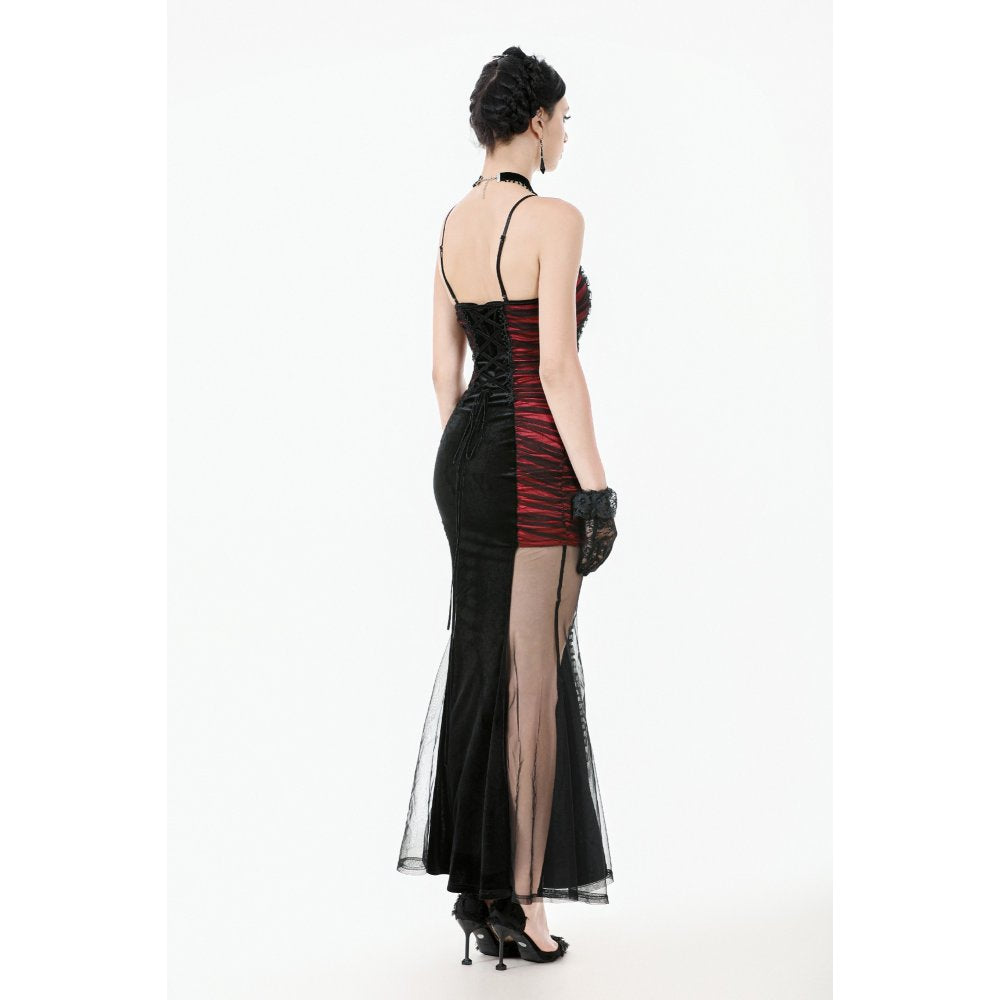 Dark in Love Lilith Red and Black Mesh Panel Goth Gown