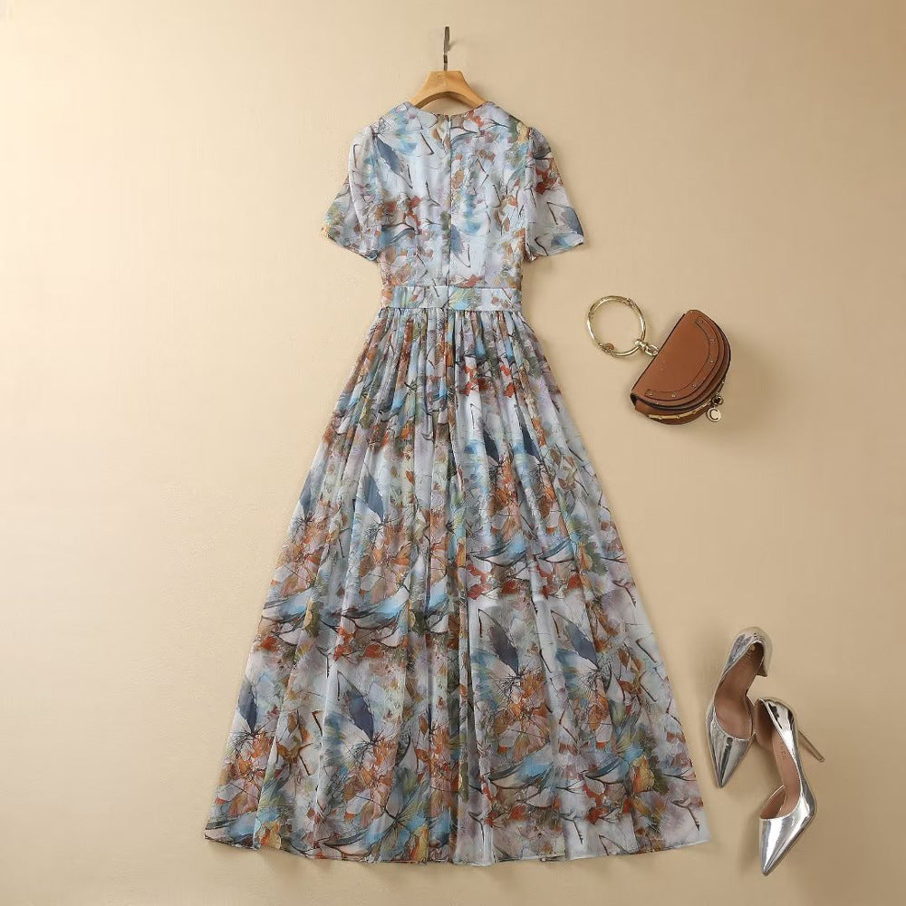 Vireous Short Sleeve Abstract Print Long Dress, Spring and Summer Collection