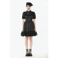 Dark in Love Belladonna Lace-Up High Collar Puff Sleeve Goth Dress, Plus Sizes