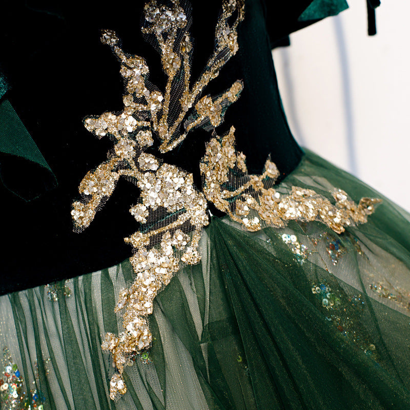 fantasy green dress Vireous Long Sling Evening Dress Dark Green Fantasy Style – Vireous.Shop