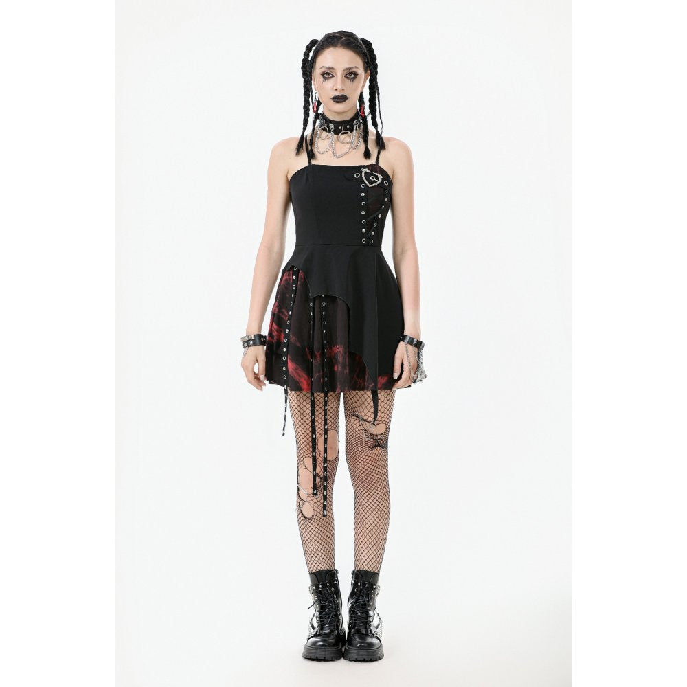 Dark in Love Nyssa Black and Red Strap Detail Goth Mini Dress