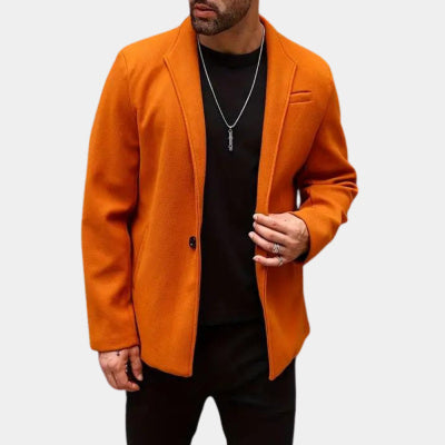 British Polo Collar Burnt Orange Wool Men's Fashion Jacket