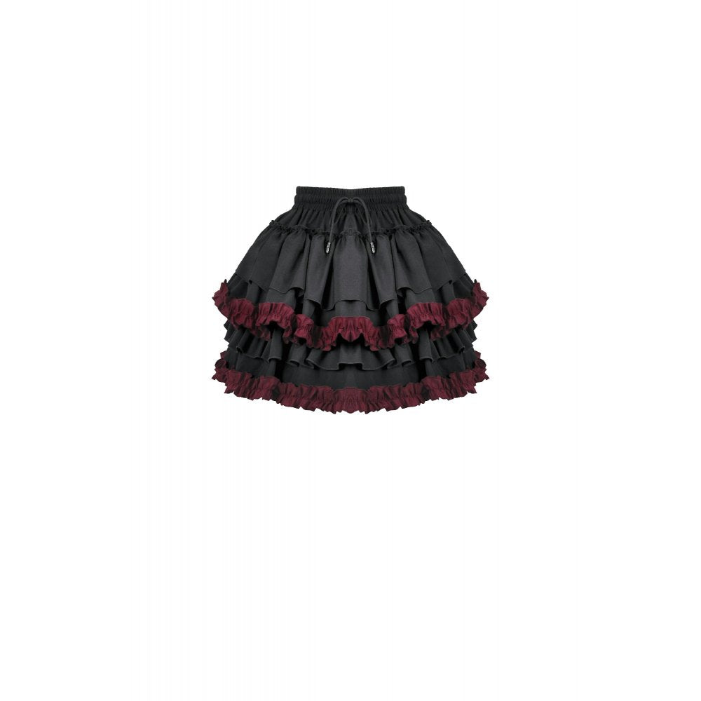 Dark in Love Black Crimson Gothic Tiered Skirt