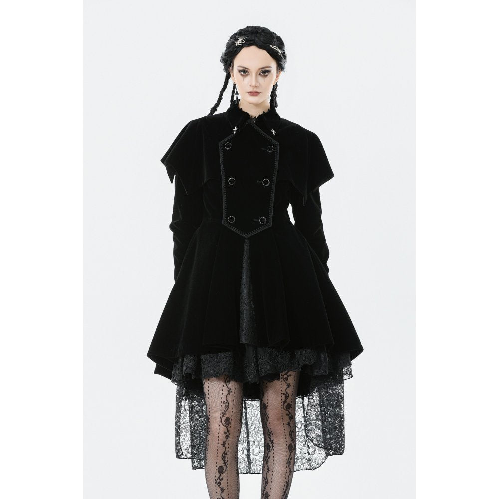 Dark in Love Lilith Officer Velvet High-Collar Coat in Black