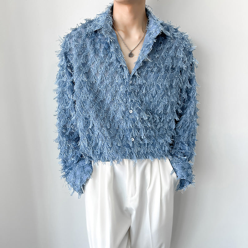 Men's Fashion Fringe Long Sleeve Shirt Jacket