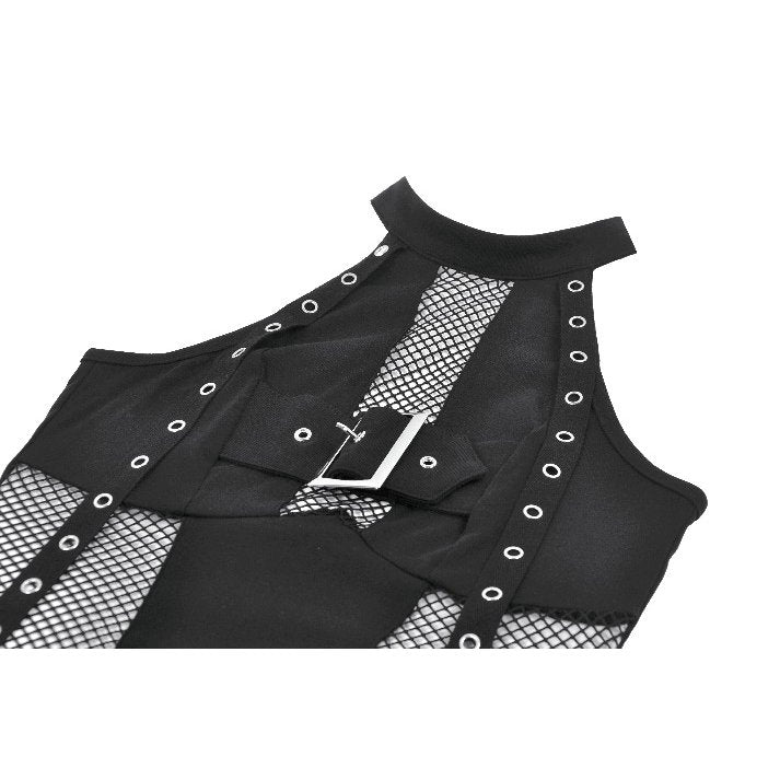 Dark in Love Bondage Mesh-Panel Buckle Halter Top