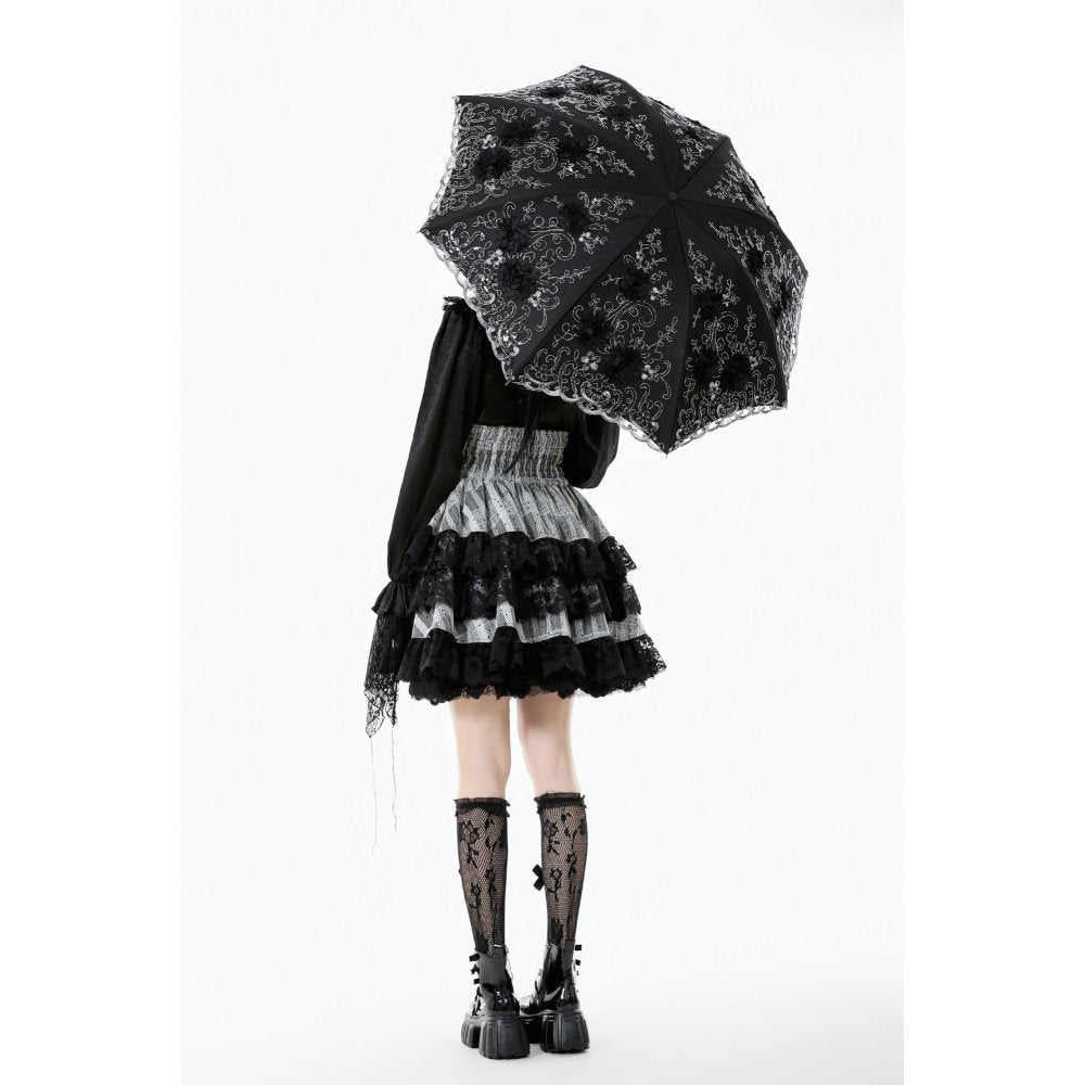 Dark in Love Belladonna Embroidered Folding Parasol in Black