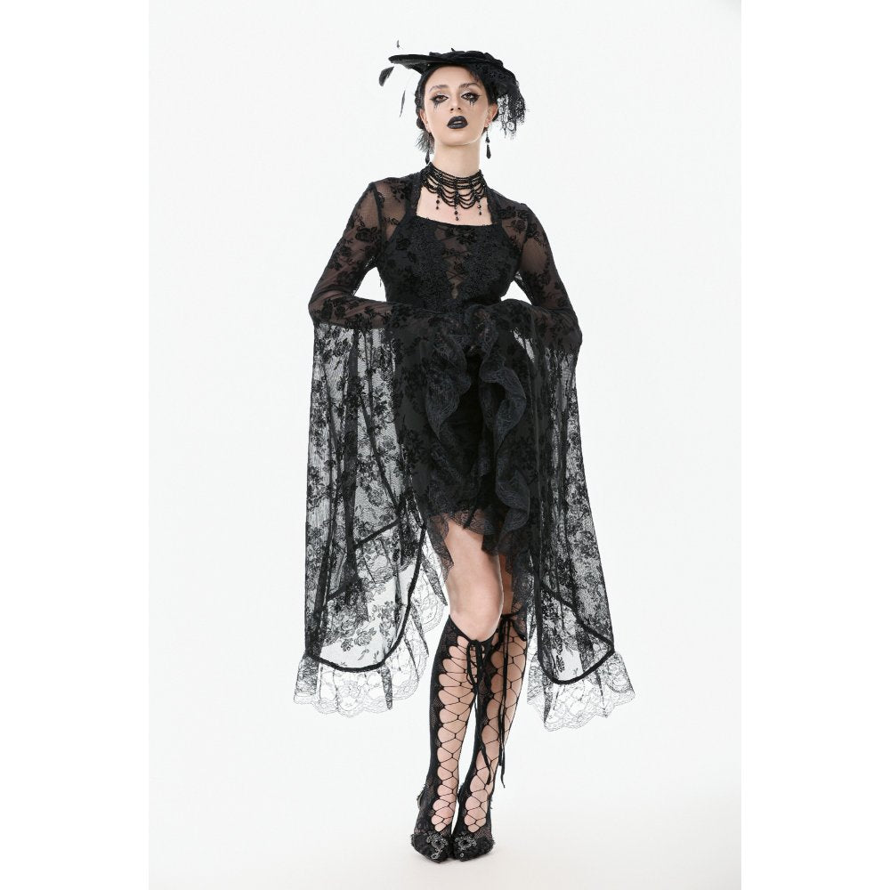Dark In Love Minerva Bell-Sleeve Lace Dress in Black