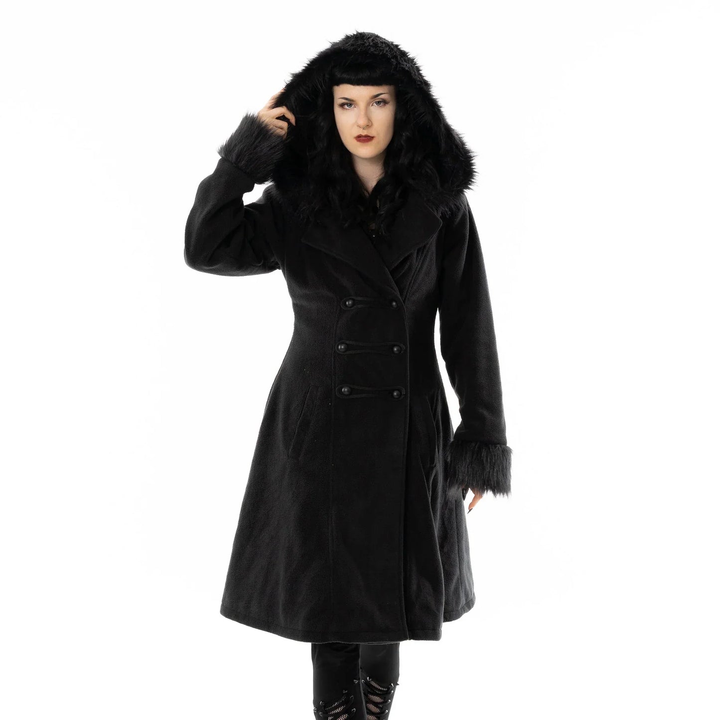Poizen Industries Eirwen Fur-Trimmed Coat in Black