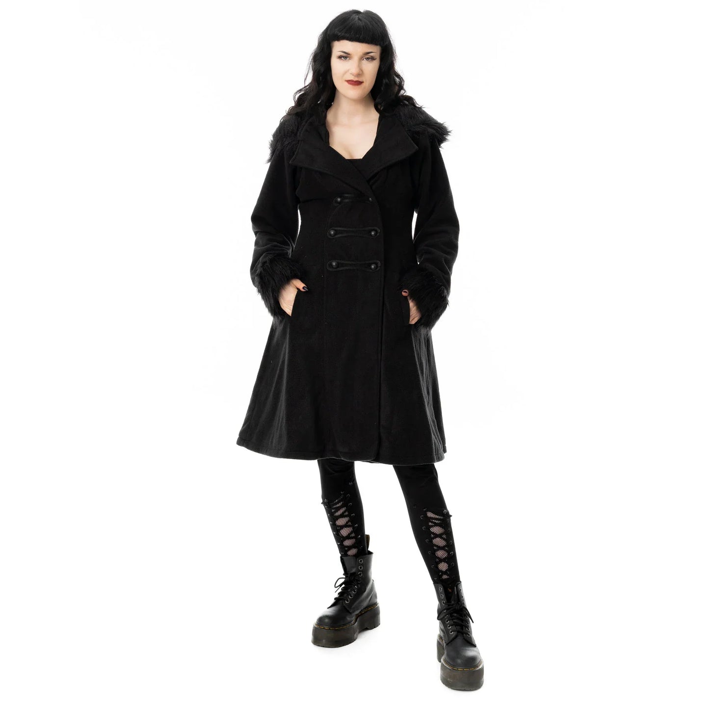 Poizen Industries Eirwen Fur-Trimmed Coat in Black