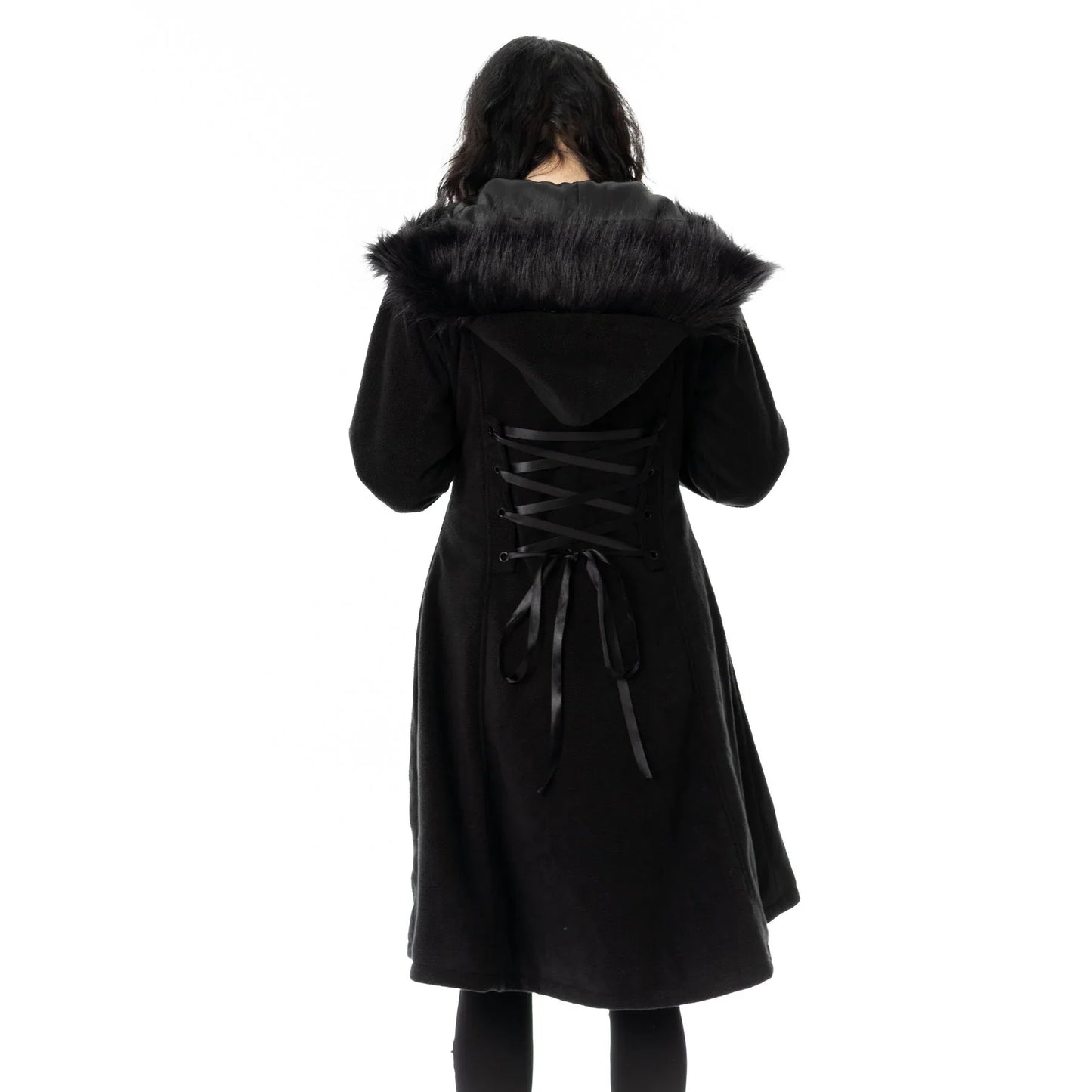 Poizen Industries Eirwen Fur-Trimmed Coat in Black