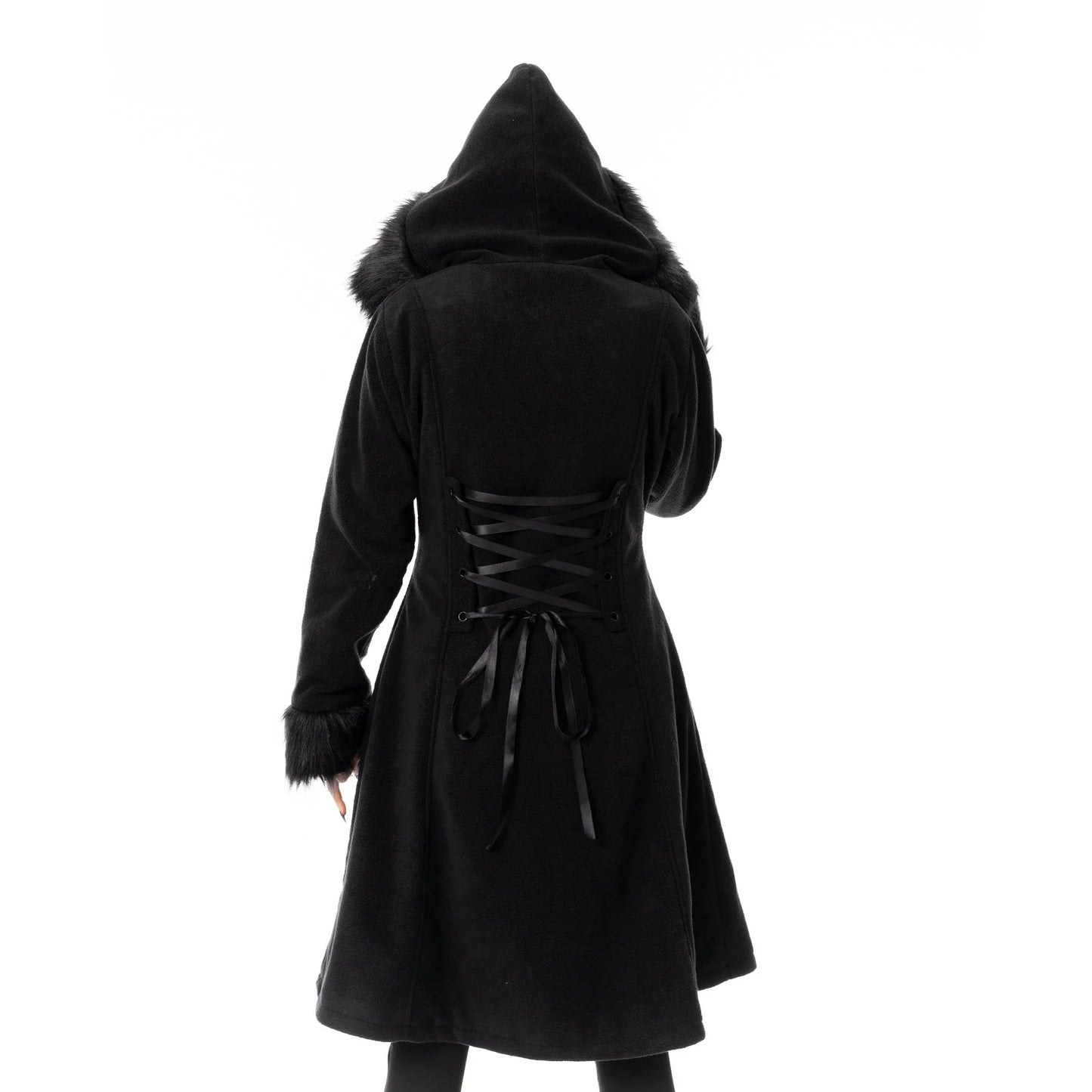 Poizen Industries Eirwen Fur-Trimmed Coat in Black