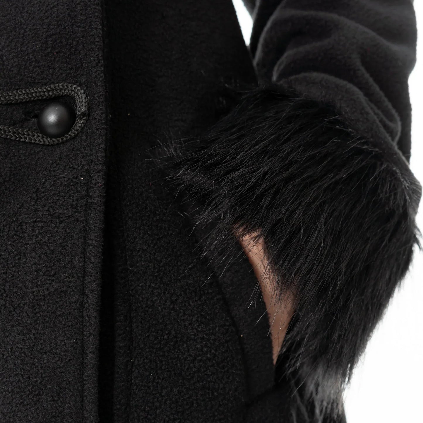Poizen Industries Eirwen Fur-Trimmed Coat in Black