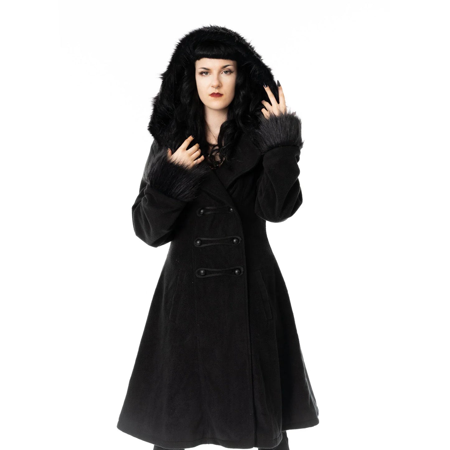 Poizen Industries Eirwen Fur-Trimmed Coat in Black