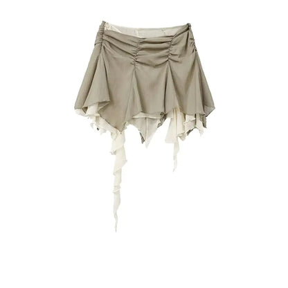 Vireous Double-Layer Chiffon Pleated Mini Skirt