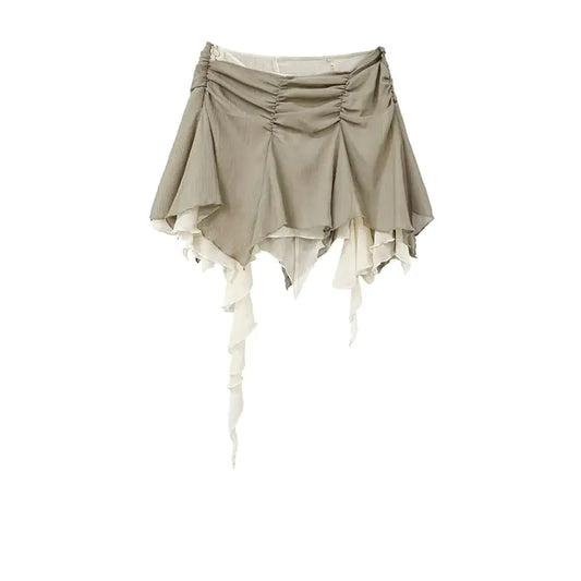 Vireous Double-Layer Chiffon Pleated Mini Skirt