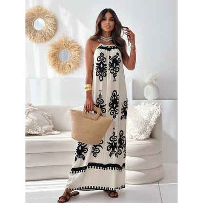 Vireous Fashion Printed Women's Bohemian Long Slip Dress, Spring and Summer Collection